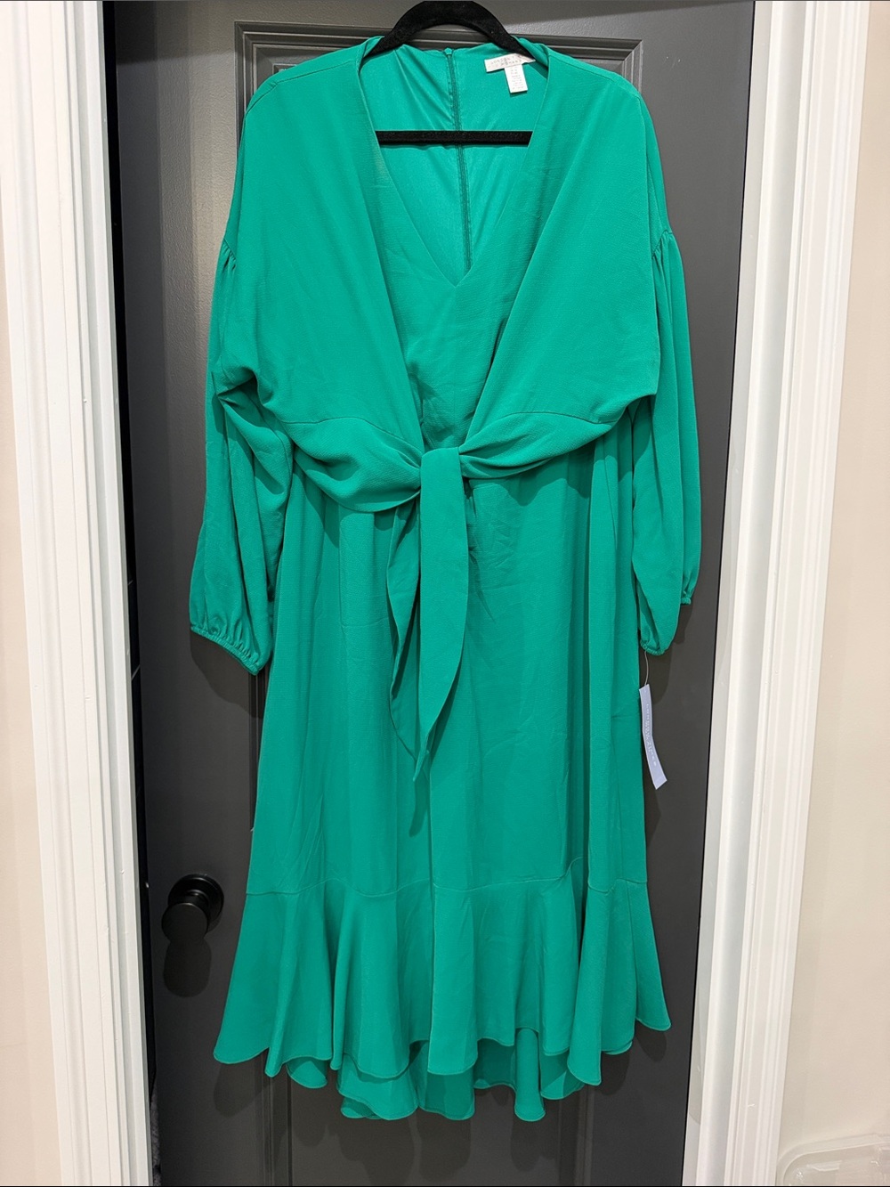 NWT London Times Green Tie-Front Midi Dress